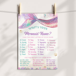 Mermaid Name Game Pastel Ocean Girl Poster