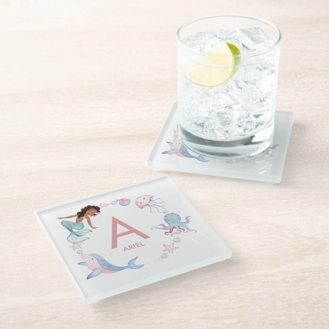 Mermaid Name Glass Coaster (Angled)
