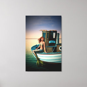 MERMAID NAUTICAL ART PRINT STRETCHED CANVAS