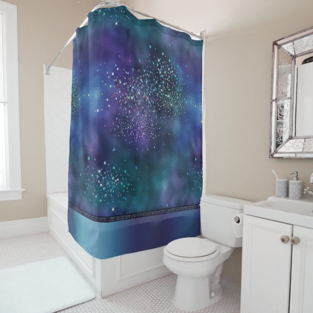 Mermaid Nautical Glam | Dark Blue Purple Teal Shower Curtain (In Situ)