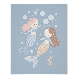 Mermaid Nursery Print for Kids Playroom Pastel Art
