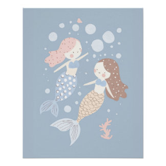 Mermaid Nursery Print for Kids Playroom Pastel Art