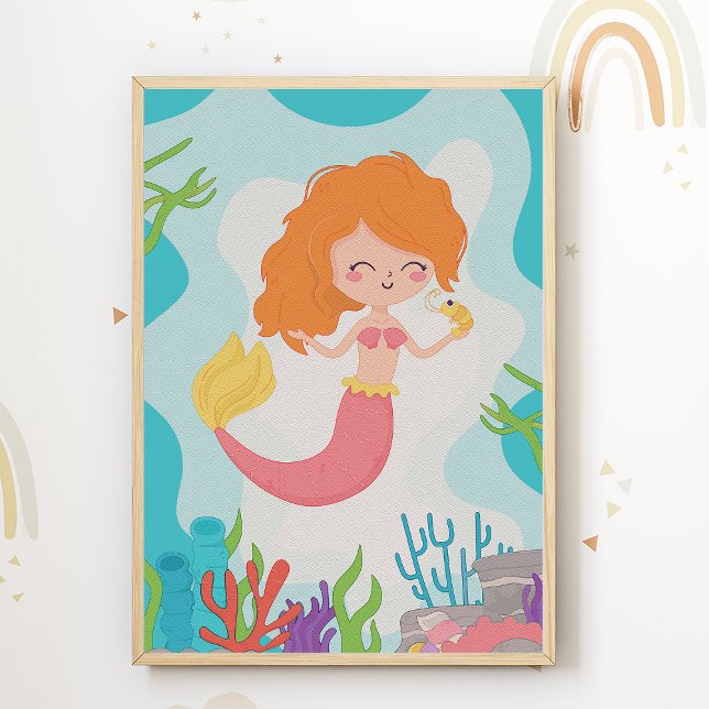 Mermaid Nursery Print Kids Room Poster (Creator Uploaded)