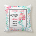Mermaid Ocean Birth Stats Baby Announcement Girl Cushion<br><div class="desc">Mermaid Ocean Birth Stats Baby Announcement Girl</div>