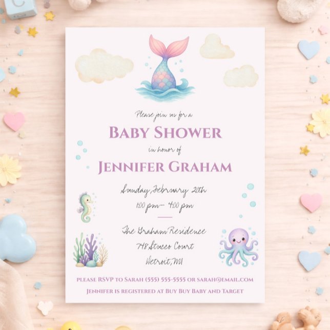 Mermaid, Ocean Creatures Baby Shower Invitation (Creator Uploaded)