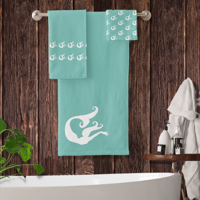 Mermaid Ocean Mist Blue and white Bath Towel Set (Creator Uploaded)