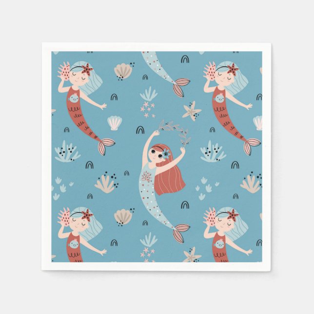 Mermaid Ocean Sea Beach Party Birthday Kid Napkin (Front)