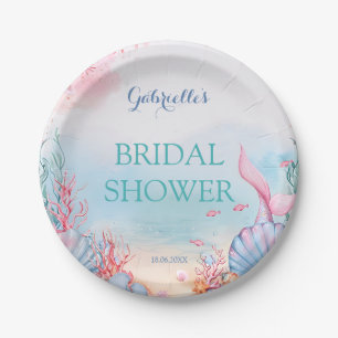 Mermaid Ocean Watercolor Dreamy Pink Bridal Shower Paper Plate