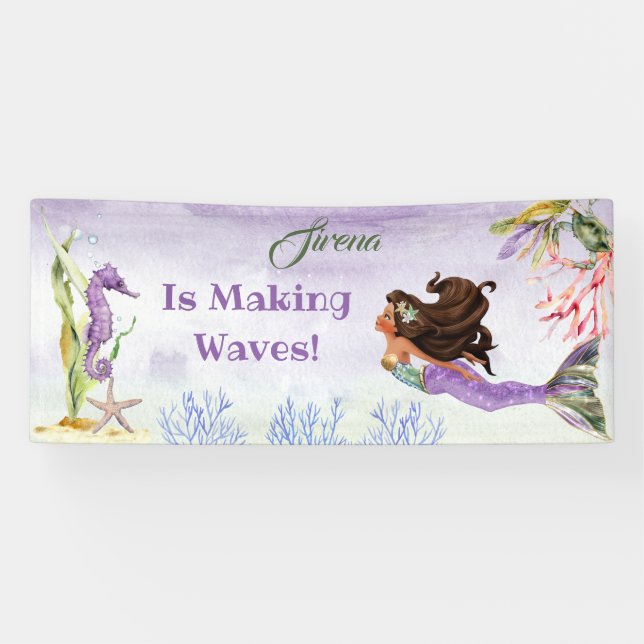 Mermaid of Colour Ethnic Seahorse Crab Purple Bann Banner (Horizontal)