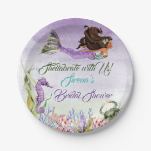 Mermaid of Colour Seahorse Crab Purple Gold Green Paper Plate