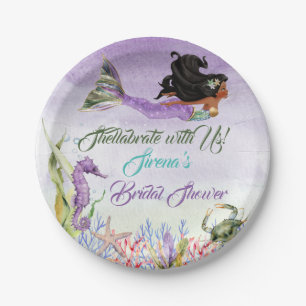 Mermaid of Colour Seahorse Crab Purple Gold Green Paper Plate
