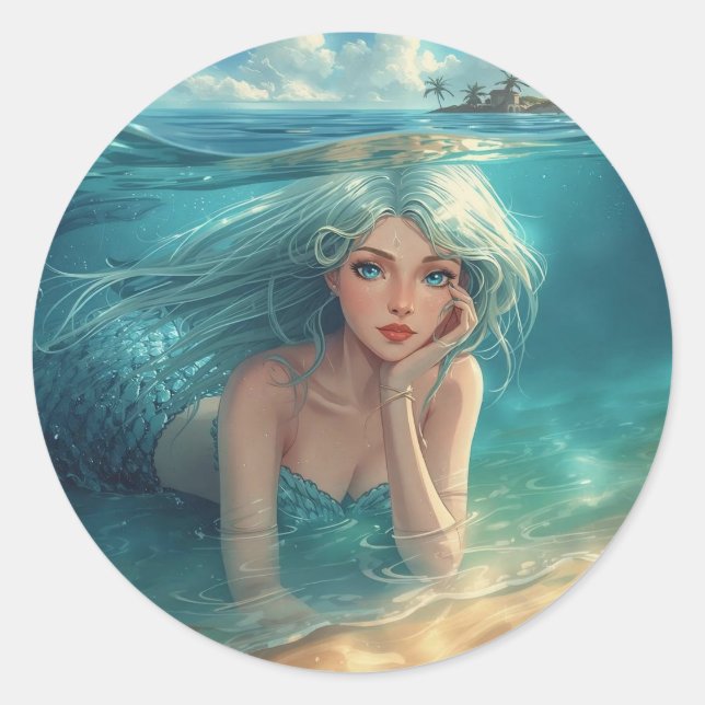 Mermaid of the Island Horizon Classic Round Sticker (Front)