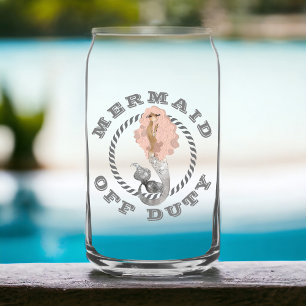 Mermaid Off Duty Girly Nautical Can Glass