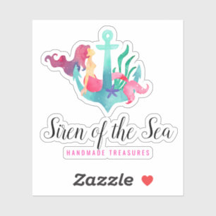 Mermaid on Anchor Nautical Watercolor Beach Logo