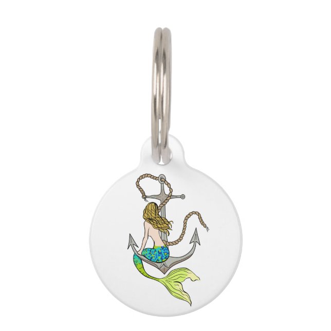 Mermaid on Anchor Pet Tag (Front)