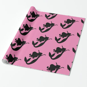 Mermaid on board black/white Thunder_Cove  Wrapping Paper