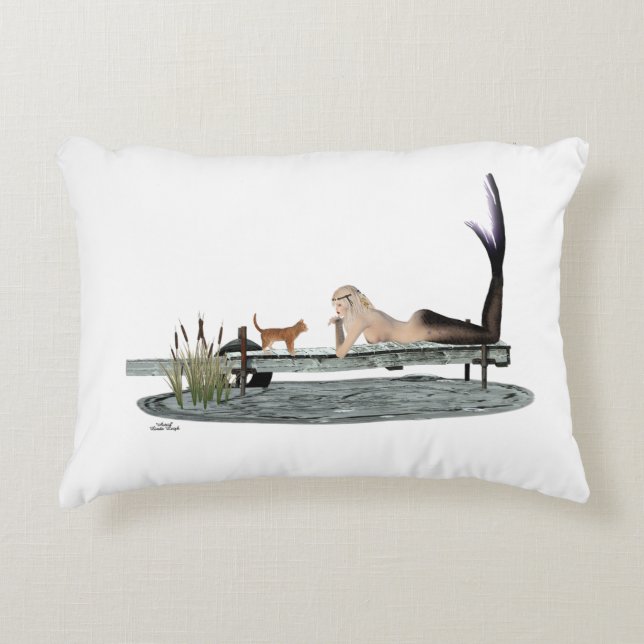 Mermaid On Boat Dock Accent Pillow (Front)