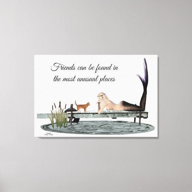 Mermaid On Boat Dock Stretched Canvas Print (Front)
