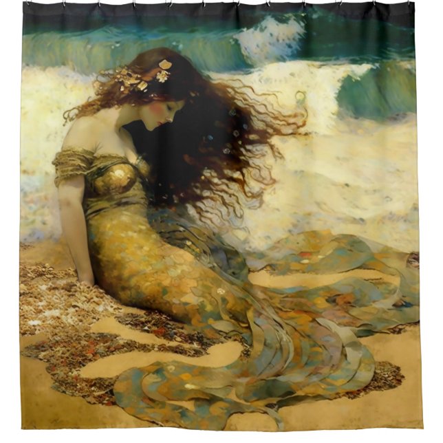 Mermaid on Golden Sands Shower Curtain (Front)