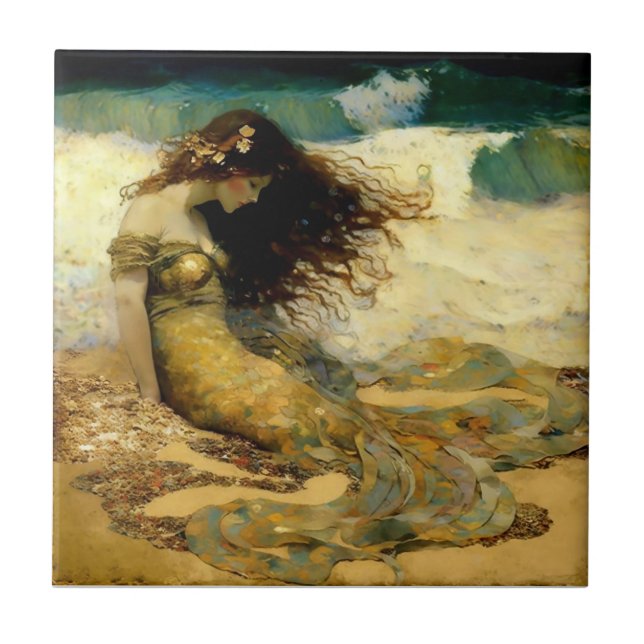 Mermaid on Golden Sands Tile (Front)