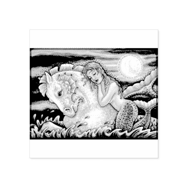 MERMAID ON MERHORSE FANTASY RUBBER STAMP (Imprint)