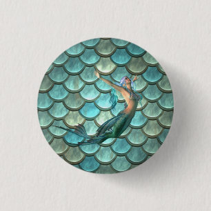 Mermaid On Mermaid Tail Scales 3 Cm Round Badge
