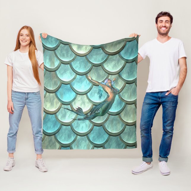Mermaid On Mermaid Tail Scales Fleece Blanket (In Situ)