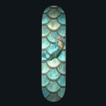 Mermaid On Mermaid Tail Scales Skateboard<br><div class="desc">Pretty pattern of fish scales in shades of blue and green with marmeid.</div>