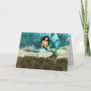 Mermaid on Ocean Floor Greeting Cards