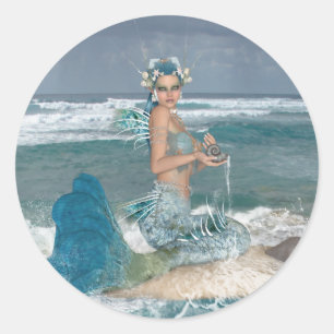 Mermaid on Rock Classic Round Sticker