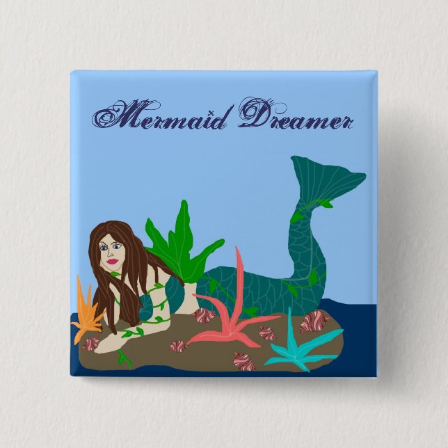 Mermaid on rock, Mermaid Dreamer button (Front)