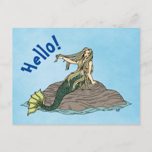 Mermaid on Rocks Postcard
