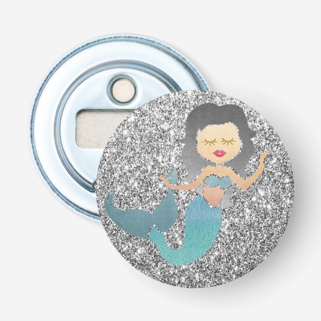 Mermaid on Silver Glitter Bottle Opener (Front)