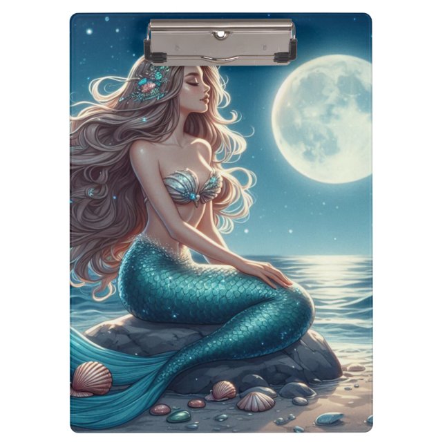 Mermaid on the beach at night clipboard (Front)