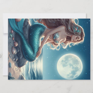 Mermaid on the beach at night holiday card