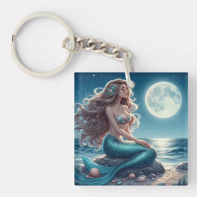 Mermaid on the beach at night key ring (Front)