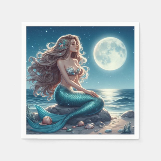 Mermaid on the beach at night napkin (Front)