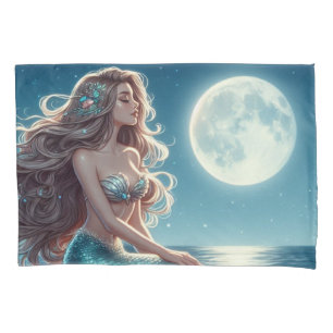 Mermaid on the beach at night pillowcase