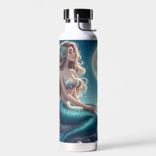 Mermaid on the beach at night water bottle