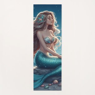 Mermaid on the beach at night yoga mat