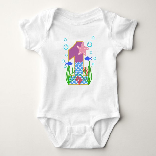 Mermaid One Colourful First Birthday Baby Bodysuit (Front)