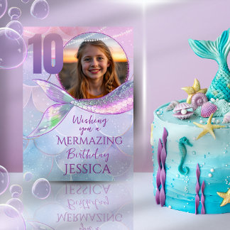 Mermaid One Photo 10th Birthday Card