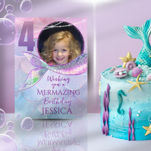 Mermaid One Photo 4th Birthday Card