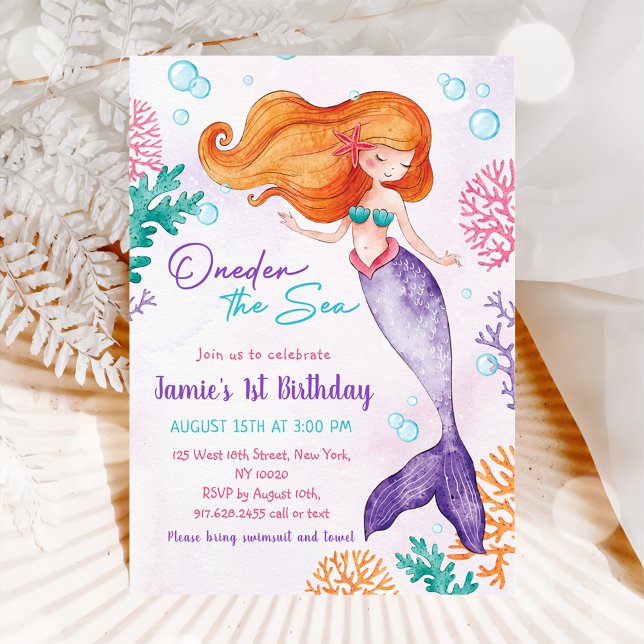Mermaid Oneder The Sea 1st Birthday Party Invitation (Creator Uploaded)