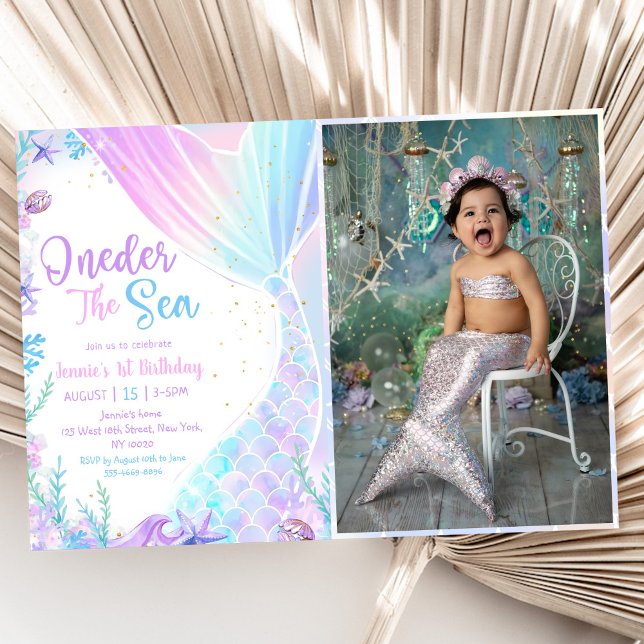 Mermaid Oneder The Sea 1st Birthday Party Photo Invitation (Creator Uploaded)