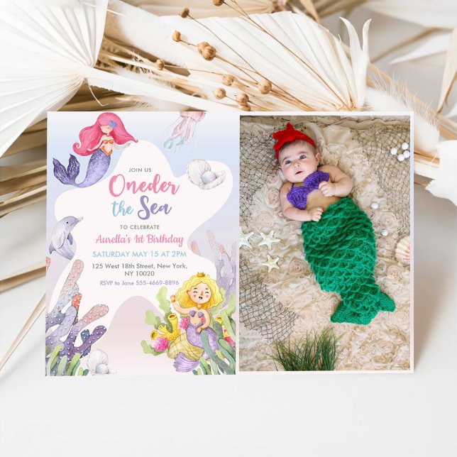 Mermaid Oneder The Sea 1st Birthday Party Photo Invitation (Creator Uploaded)