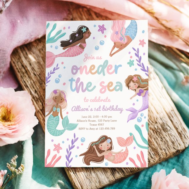 Mermaid Oneder the Sea 1st First Birthday Invitation (Creator Uploaded)