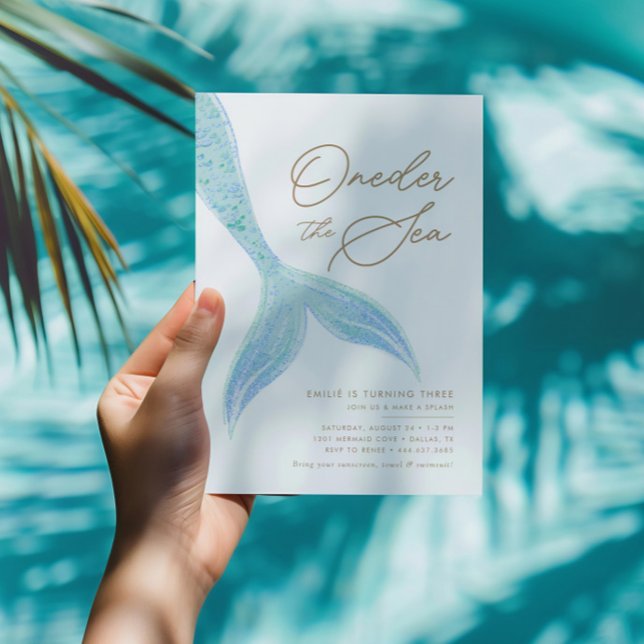Mermaid Oneder the Sea Girls Blue Birthday Invitation (Creator Uploaded)