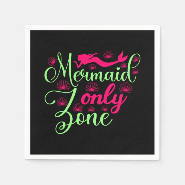 Mermaid Only Zone in Hot Pink and Neon Green Napkin (Front)