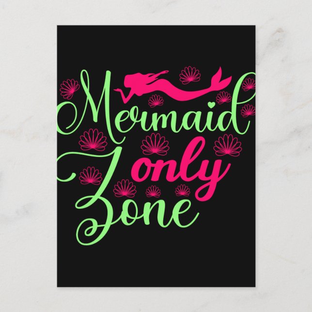 Mermaid Only Zone in Hot Pink and Neon Green Postcard (Front)